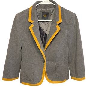 OBR Gray Knit Blazer Mustard Contrast Trim Stretch Jacket Small